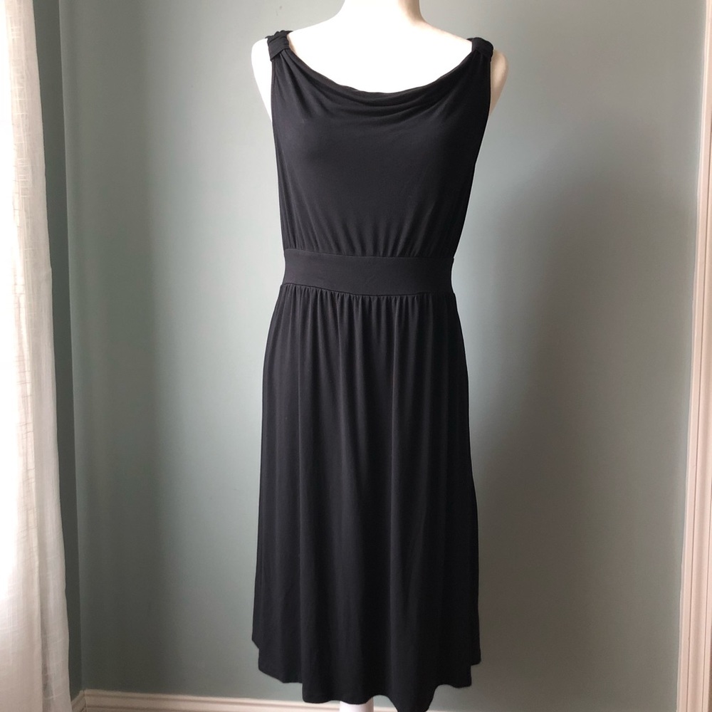 Black Draped Neck Jersey Dress